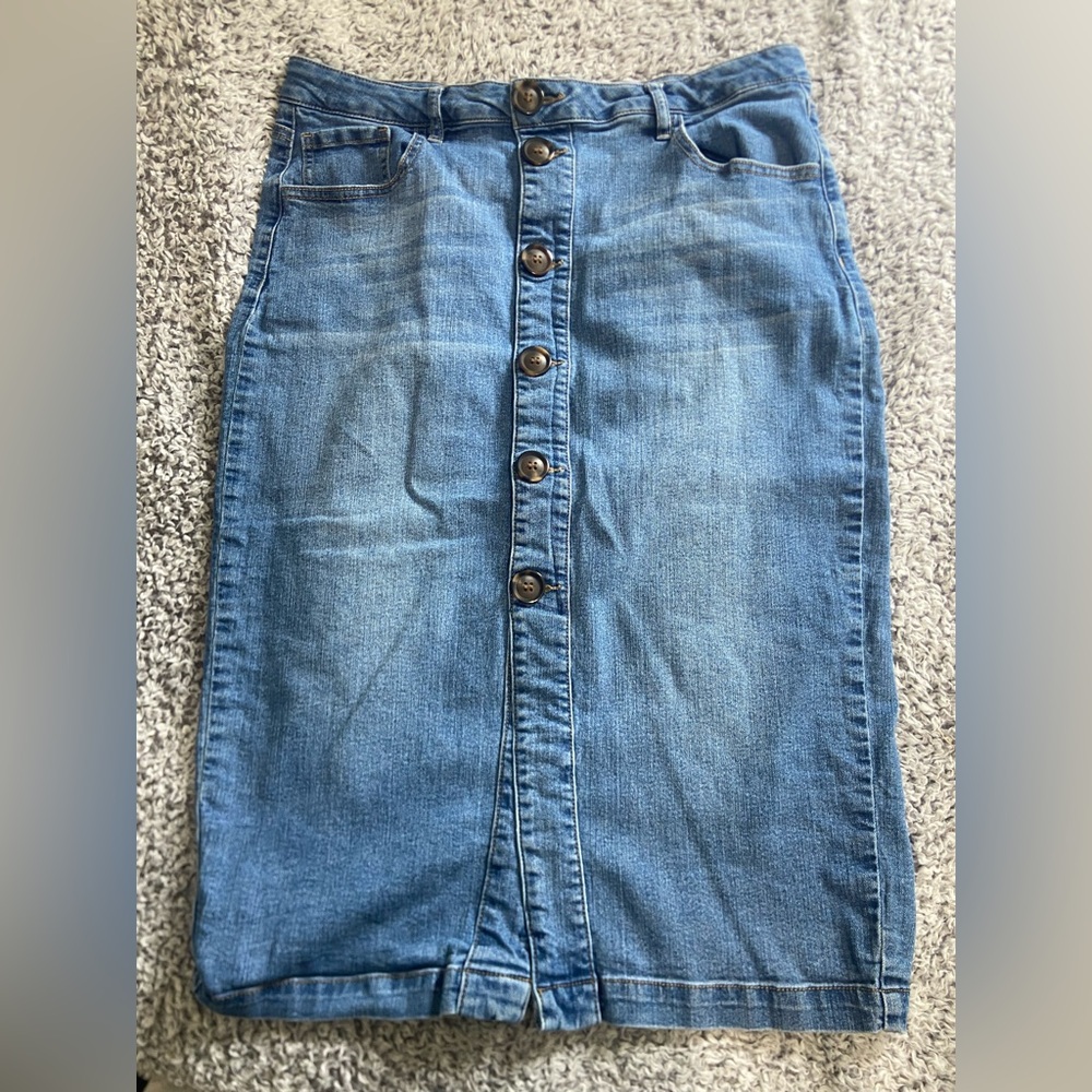 d. jeans Blue Button-Down Midi Skirt